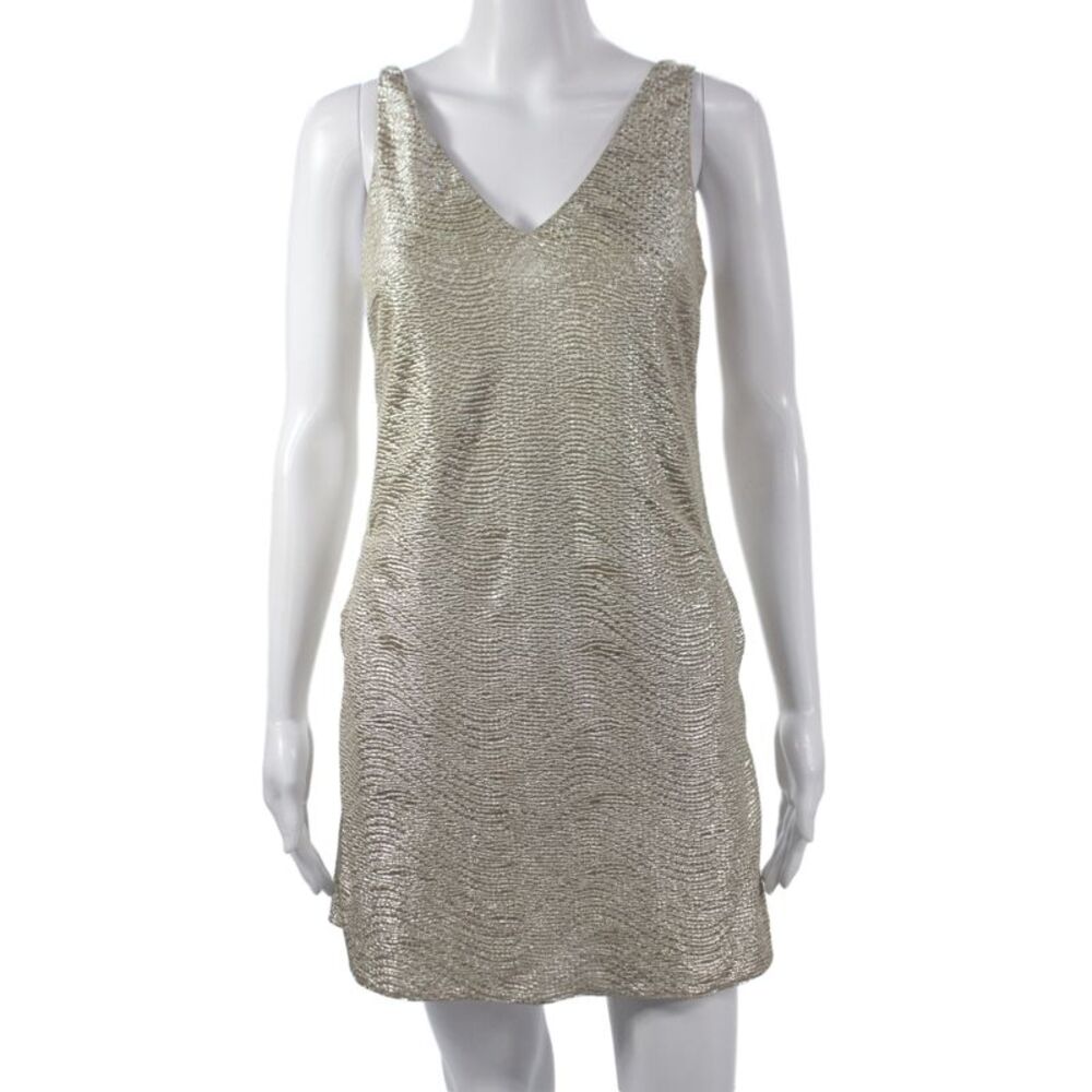 Lilly Pulitzer Women Shift Dress Gold Metallic V-Neck Sleeveless Size XS